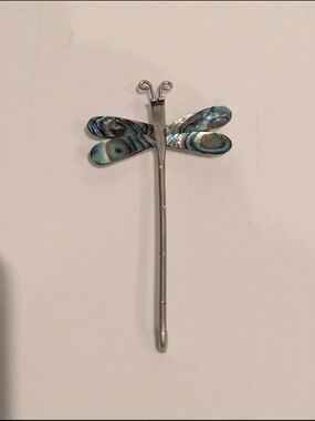 Vintage Alpaca Mexico Silver Tone Abalone Shell MOP Dragonfly  Brooch Pin